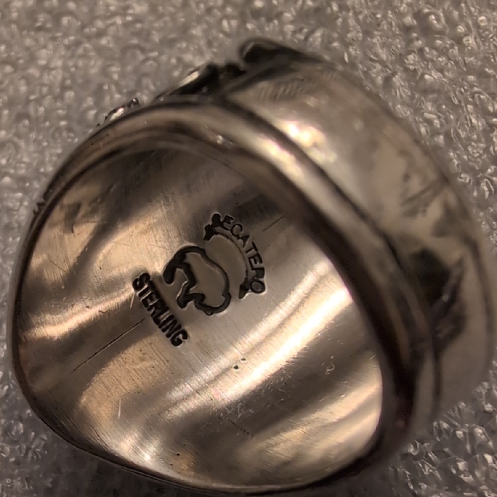Native 925 Green Gaspeite Navajo Sterling Silver Ring Size 8.5 Signed Secatero - Picture 5 of 9